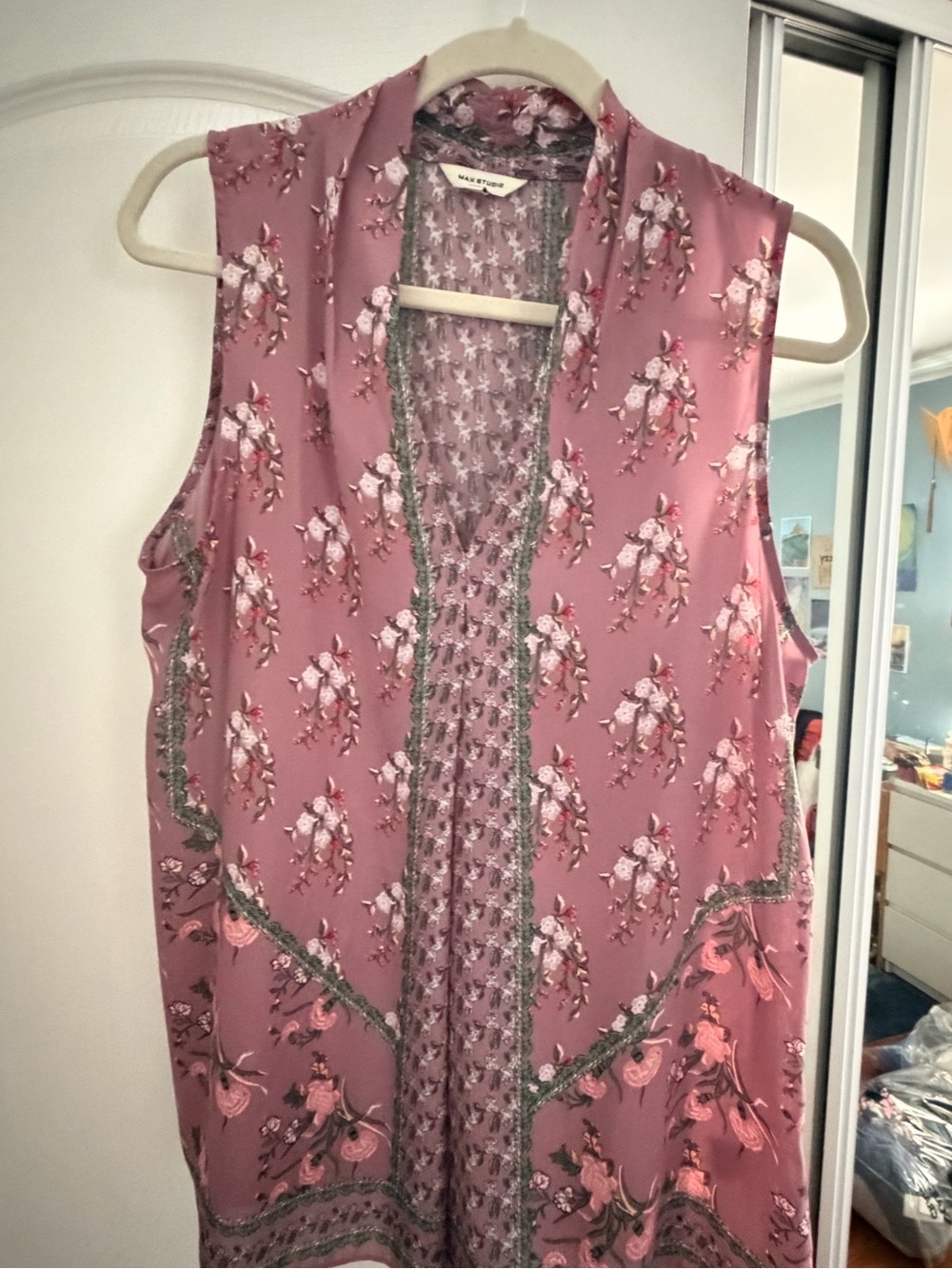Max Studio Pink Floral Sleeveless Open-Front Tunic Vest